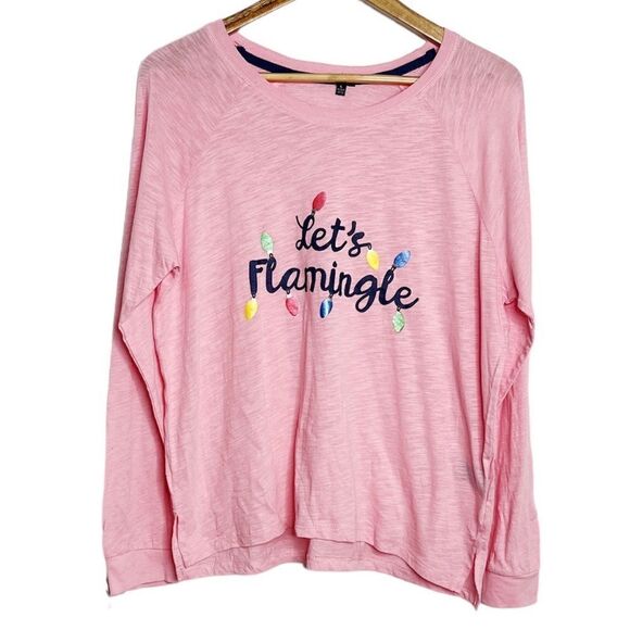 SALE Cozy Zoe Let's Flamingle Long Sleeve Pajama Top Pink Size Large - Picture 1 of 5